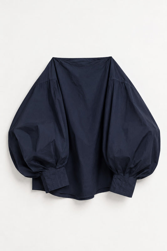 Indulging Top in Navy Cotton Poplin