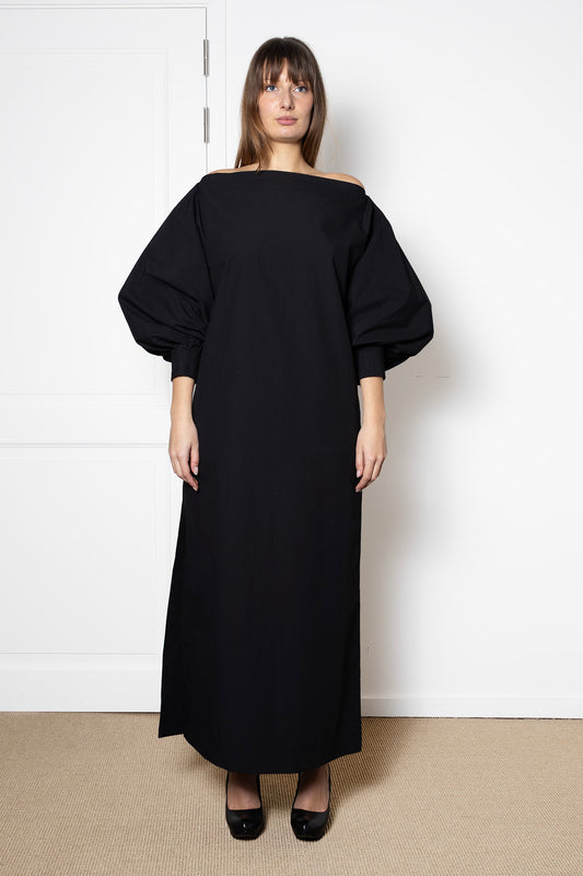 Indulging Dress in Black Cotton Poplin
