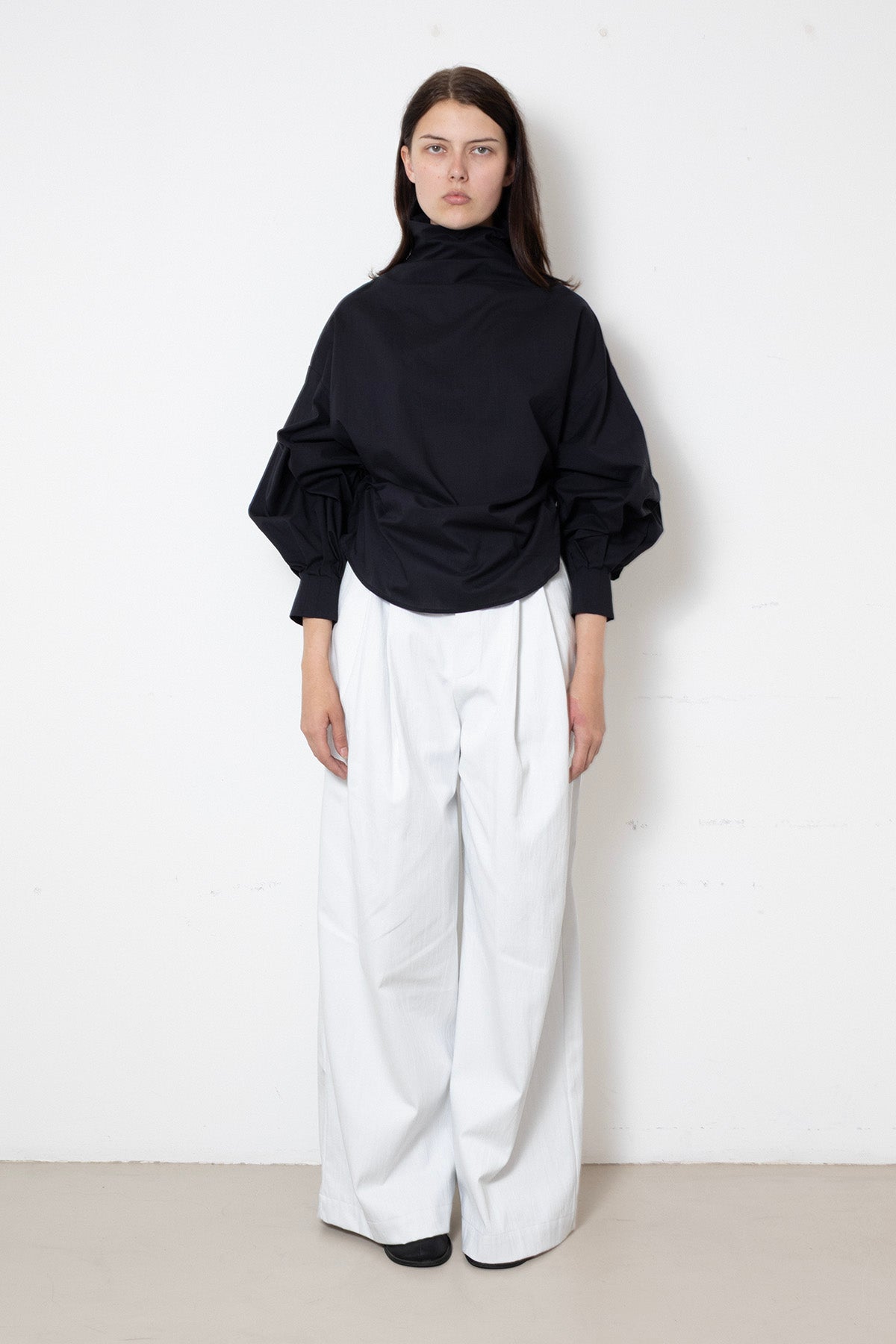 ARCHETYPE Billowing Trousers in Stone Grey Denim