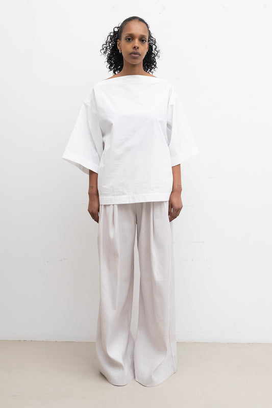 Tee Shirt in White Cotton Poplin