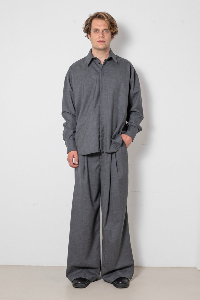 ARCHETYPE Billowing Shirt in Grey Fine Wool