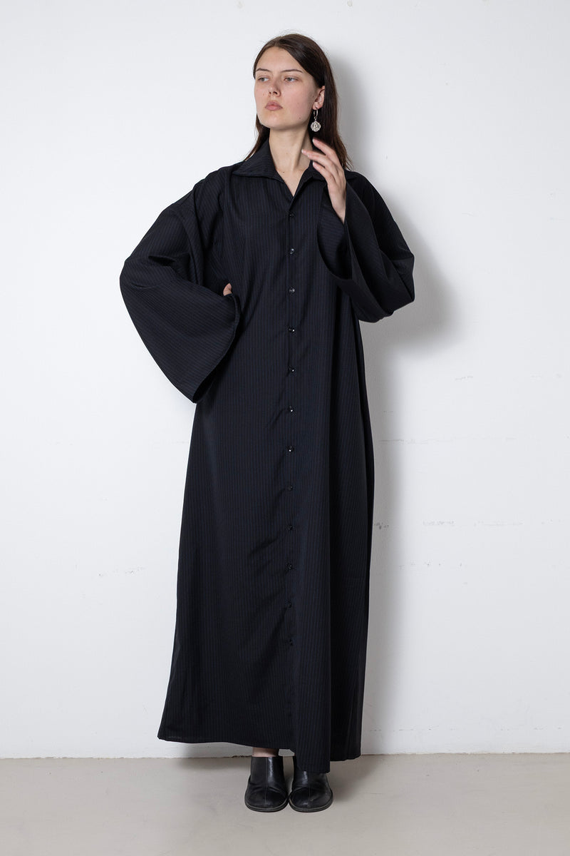 ARCHETYPE Waving Dress in Black Pinstripe Wool