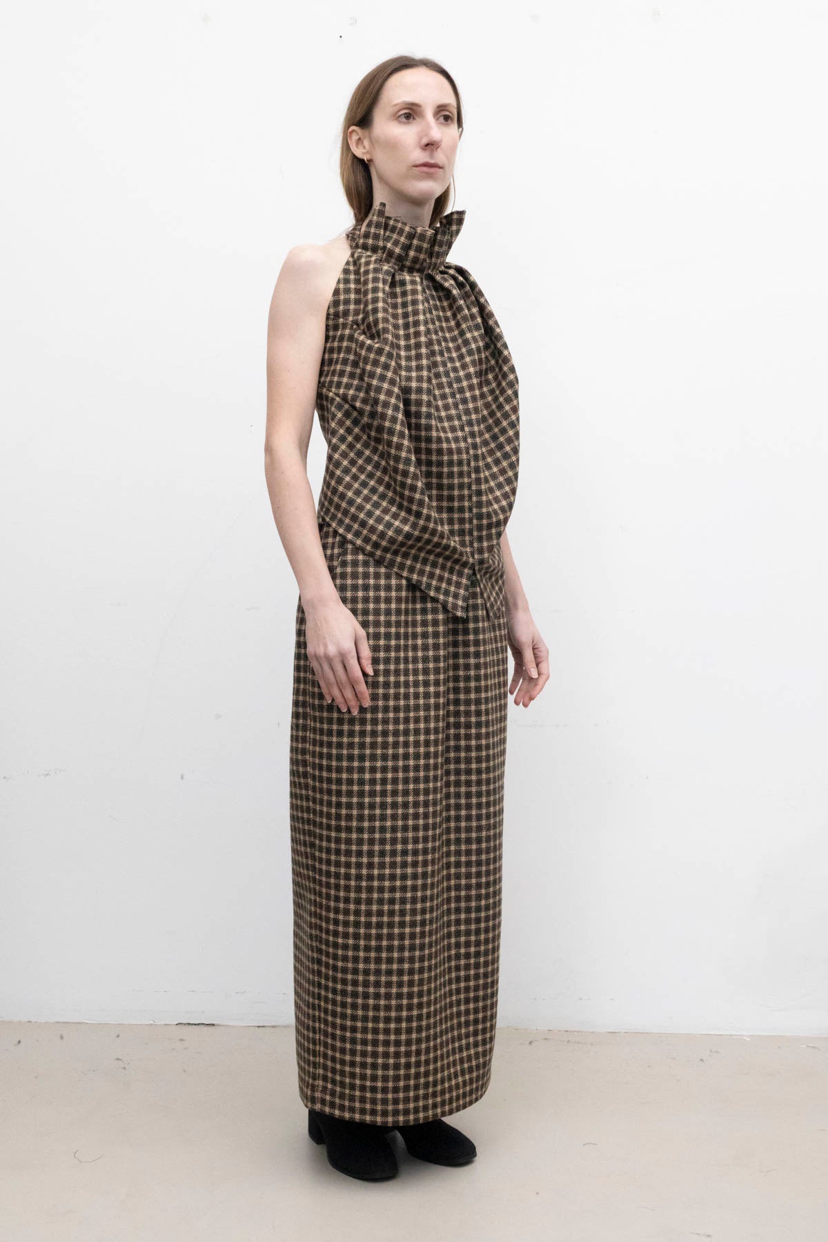 ARCHETYPE Straight Echo Skirt in Checkered Wool