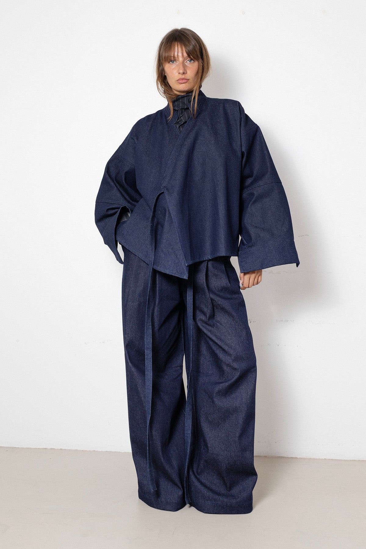 Enveloping Top in Blue Denim