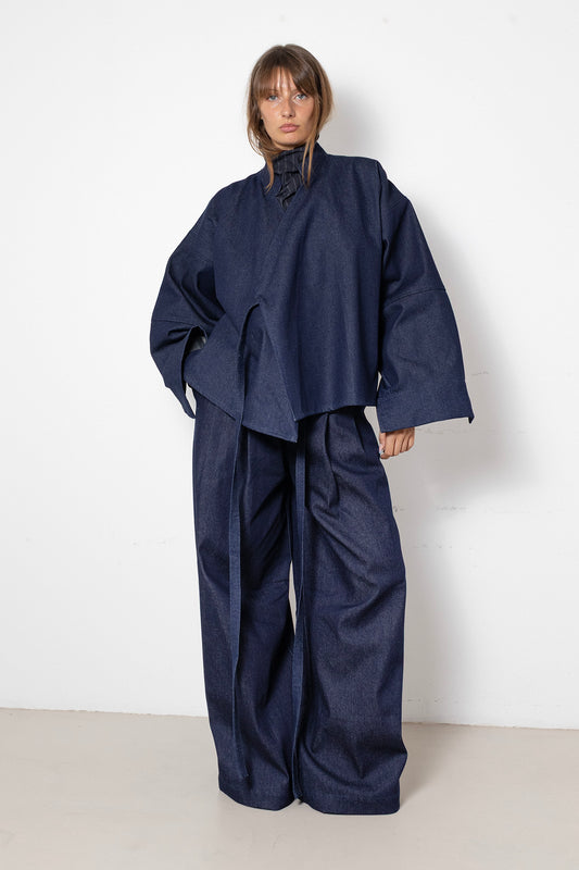 Enveloping Top in Blue Denim