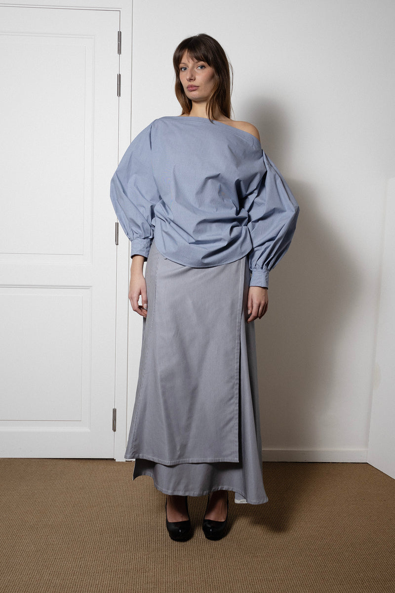 ARCHETYPE Indulging Top in Blue Vichy Cotton Poplin