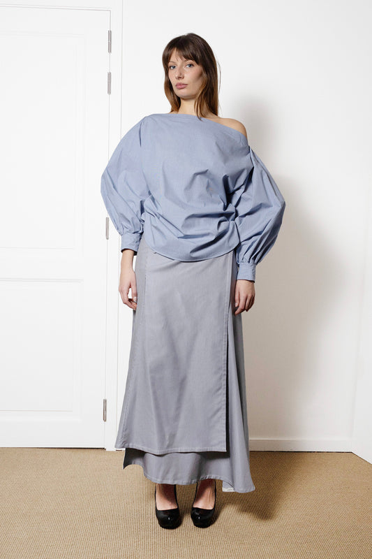 Indulging Top in Blue Vichy Cotton Poplin