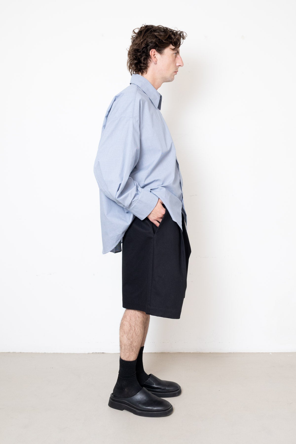 Billowing Shorts in Black Cotton Twill