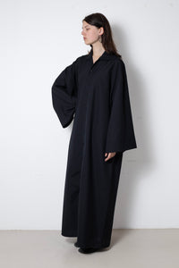 ARCHETYPE Waving Dress in Black Wool with Blue Pinstripes