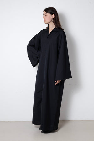 ARCHETYPE Waving Dress in Black Wool with Blue Pinstripes
