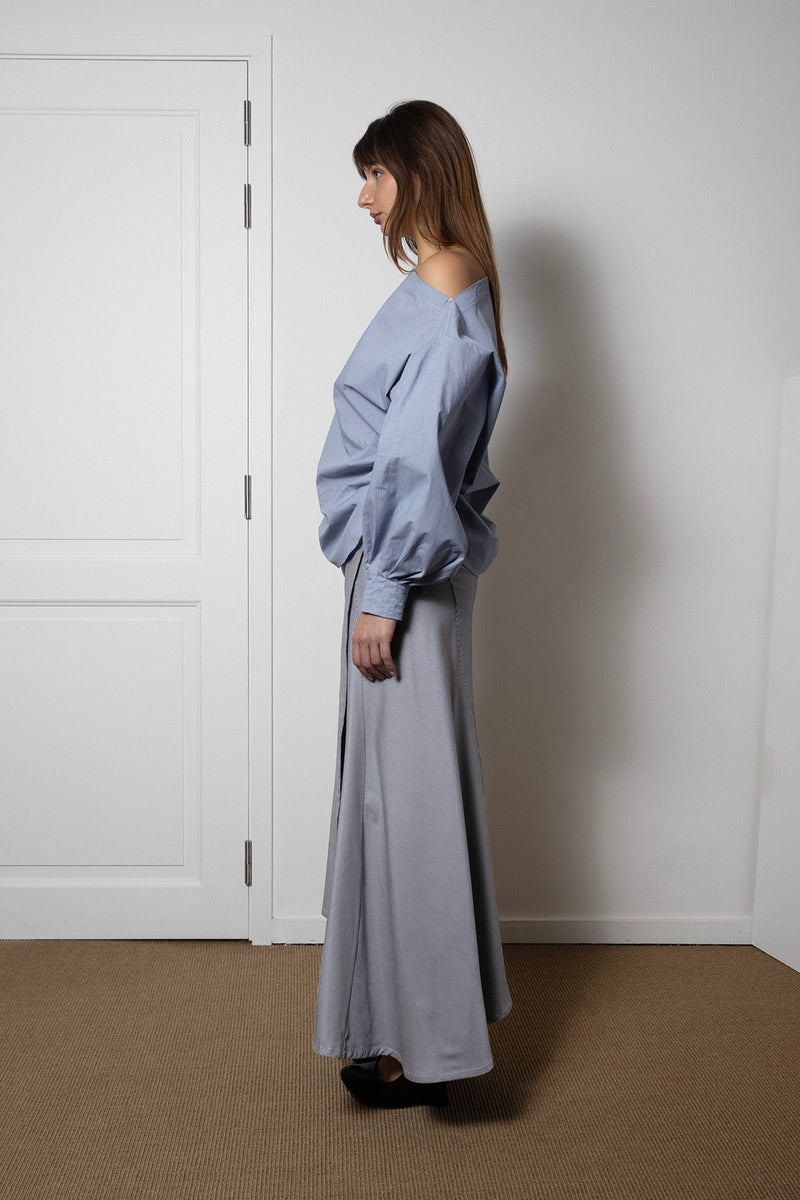 ARCHETYPE Indulging Top in Blue Vichy Cotton Poplin