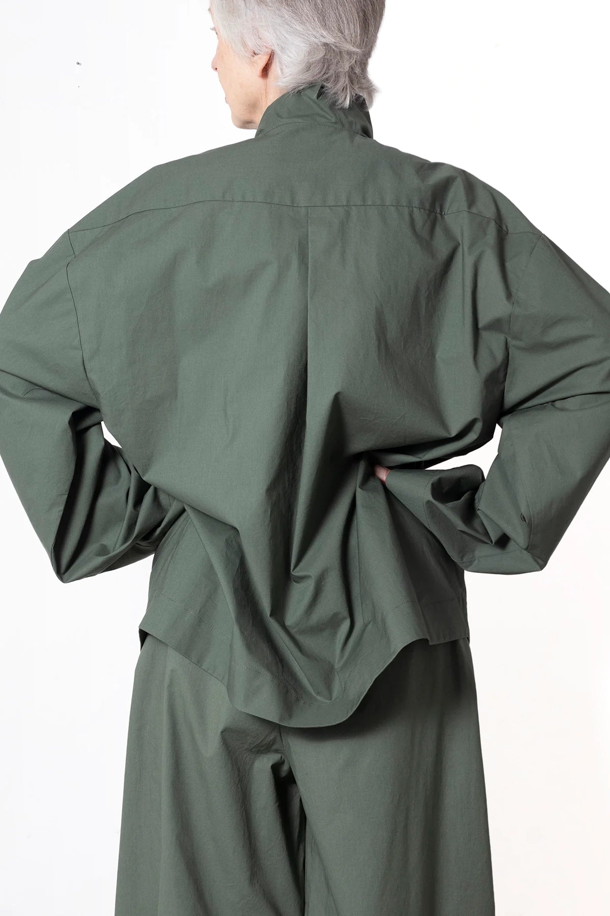 Tuxedo Shirt in Green Cotton Poplin