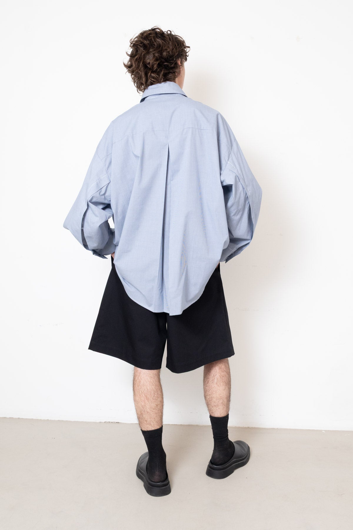 Billowing Shorts in Black Cotton Twill