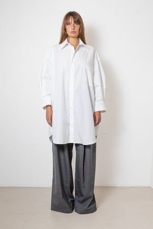 ARCHETYPE Shirt Dress in White Cotton Poplin (mid-length)