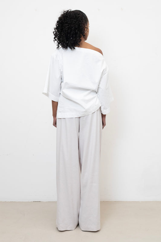 Tee Shirt in White Cotton Poplin