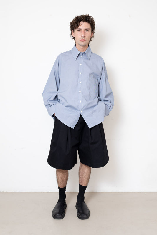 Billowing Shorts in Black Cotton Twill