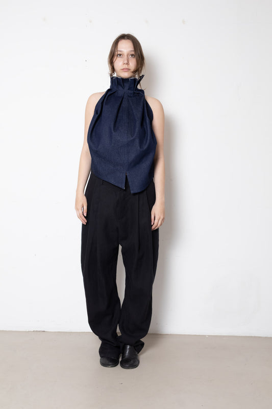 Billowing Trousers in Black Cotton Linen (narrow)