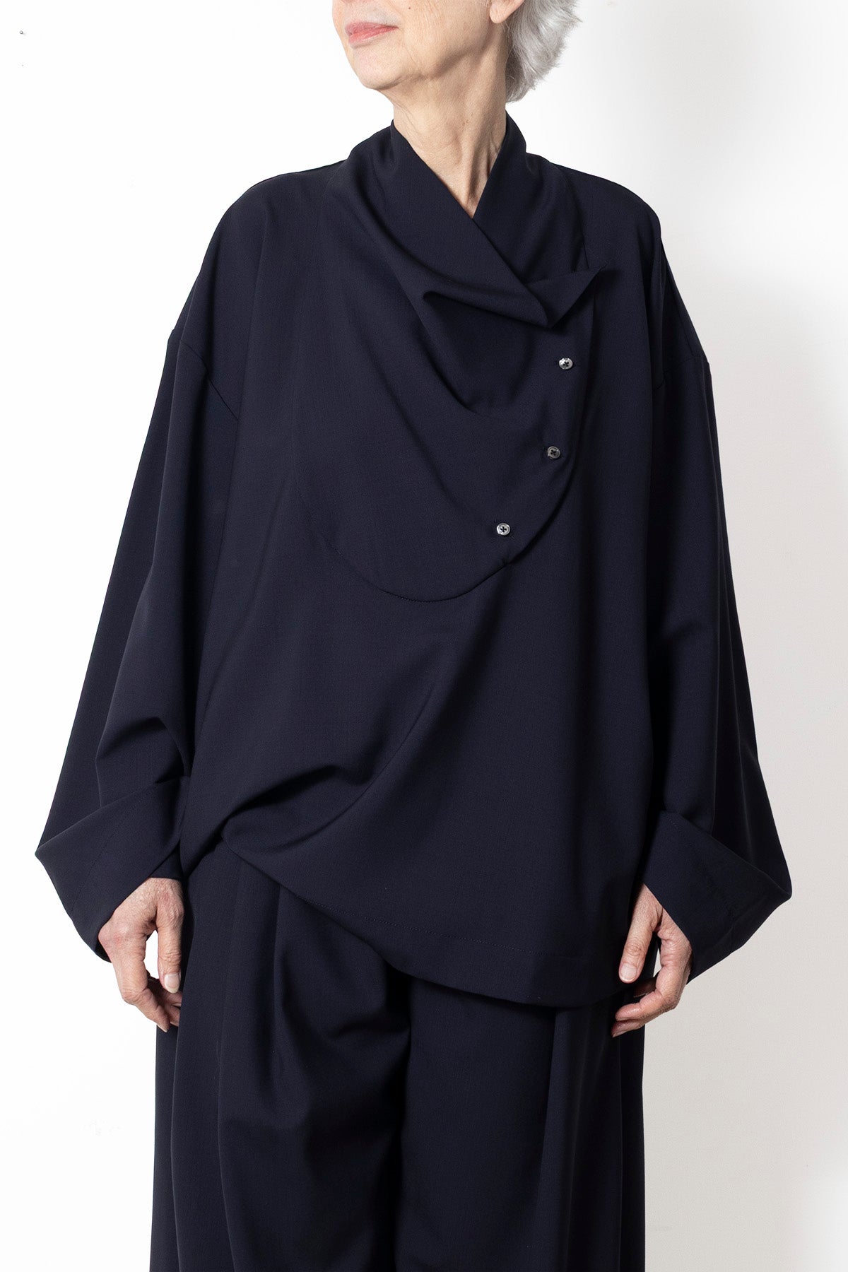 Tuxedo Shirt in Navy Cool Wool