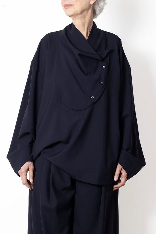 Tuxedo Shirt in Navy Cool Wool
