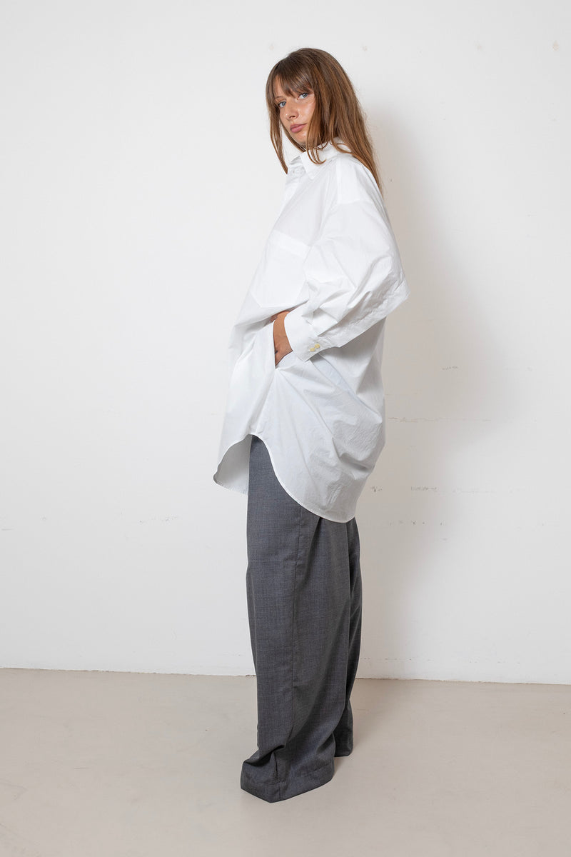 ARCHETYPE Shirt Dress in White Cotton Poplin (mid-length)