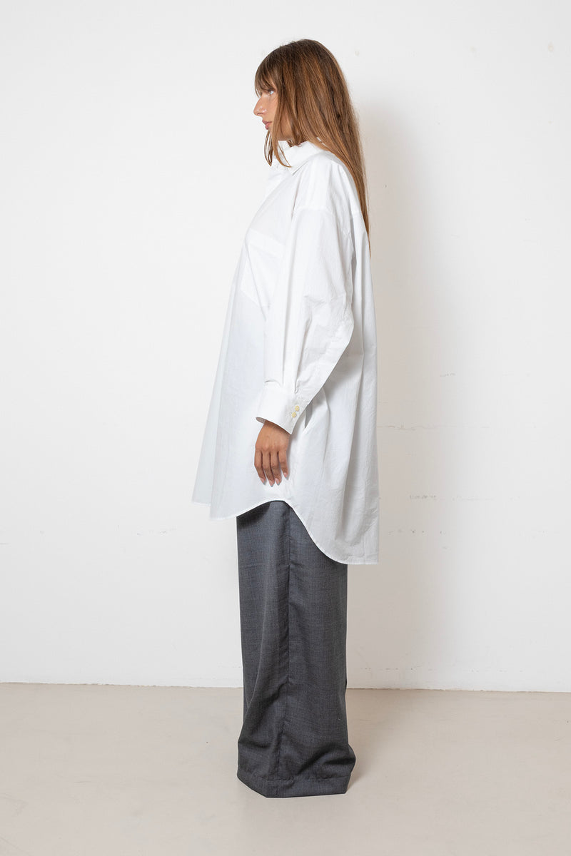 ARCHETYPE Shirt Dress in White Cotton Poplin (mid-length)