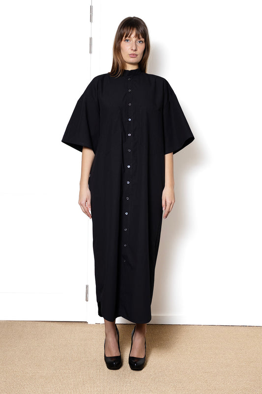 Shirt Dress in Black Cotton Poplin