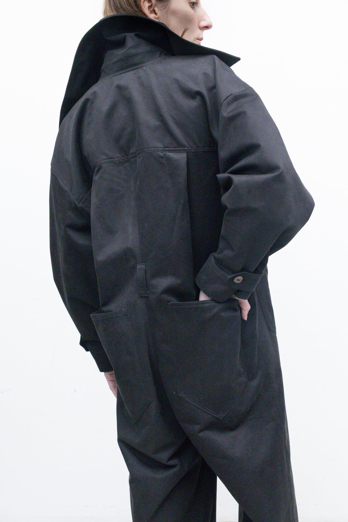 Coverall in Black Peached Cotton Twill