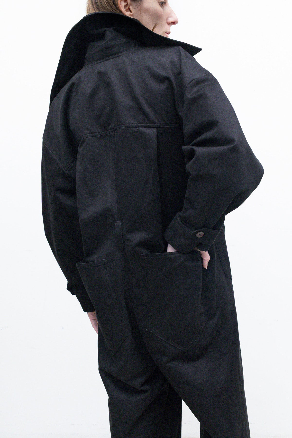 Coverall in Black Peached Cotton Twill