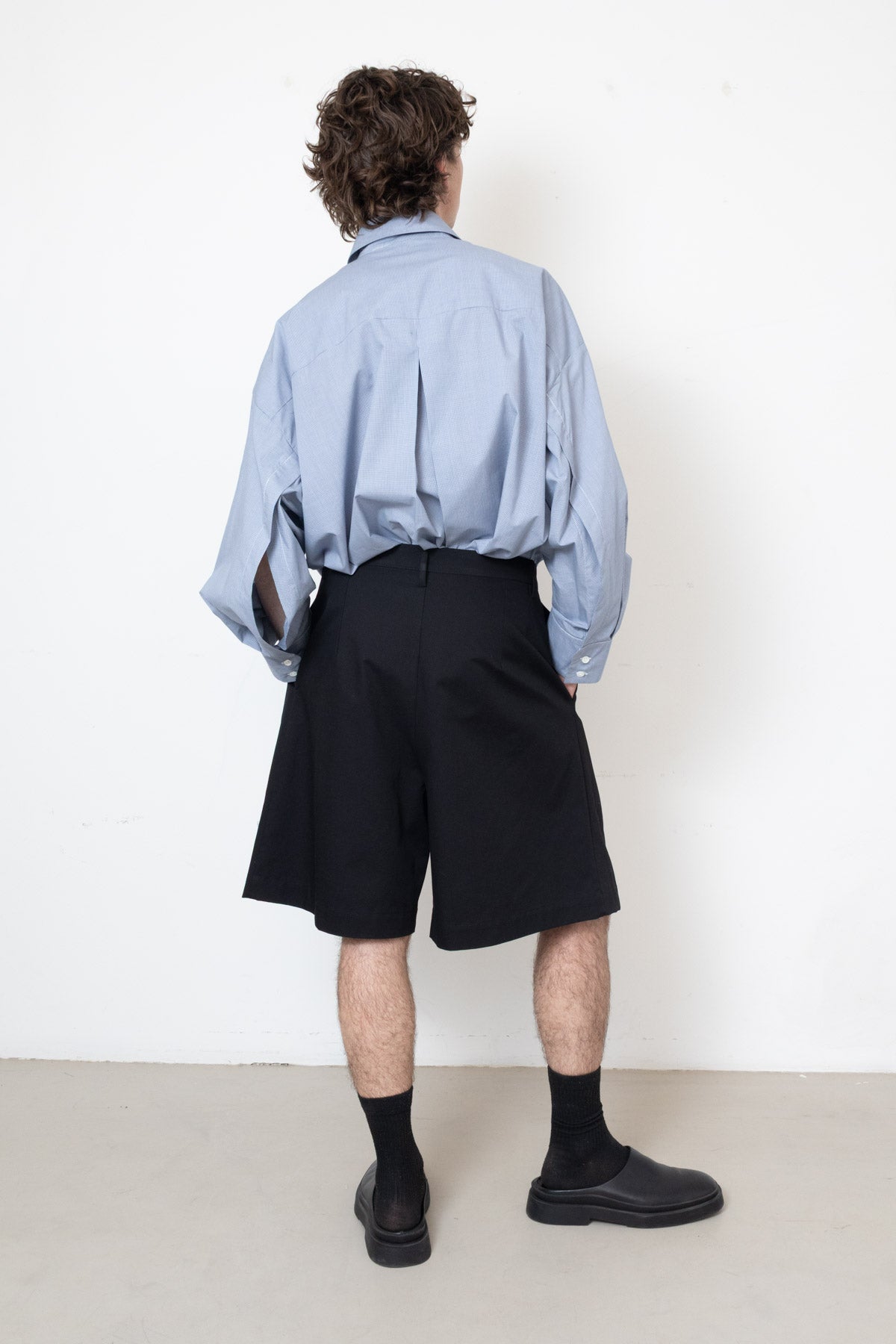 Billowing Shorts in Black Cotton Twill
