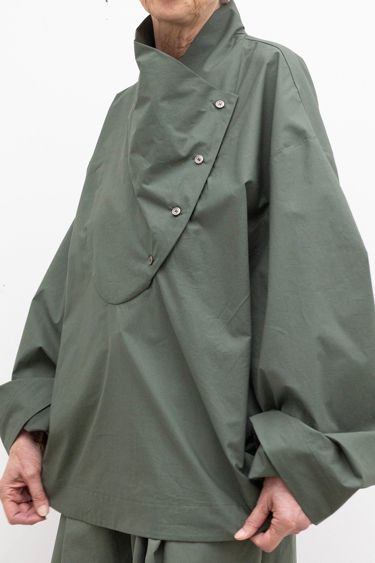 Tuxedo Shirt in Green Cotton Poplin