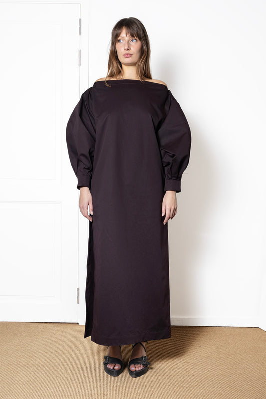 Indulging Dress in Plum Cotton Twill