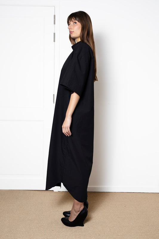 Shirt Dress in Black Cotton Poplin