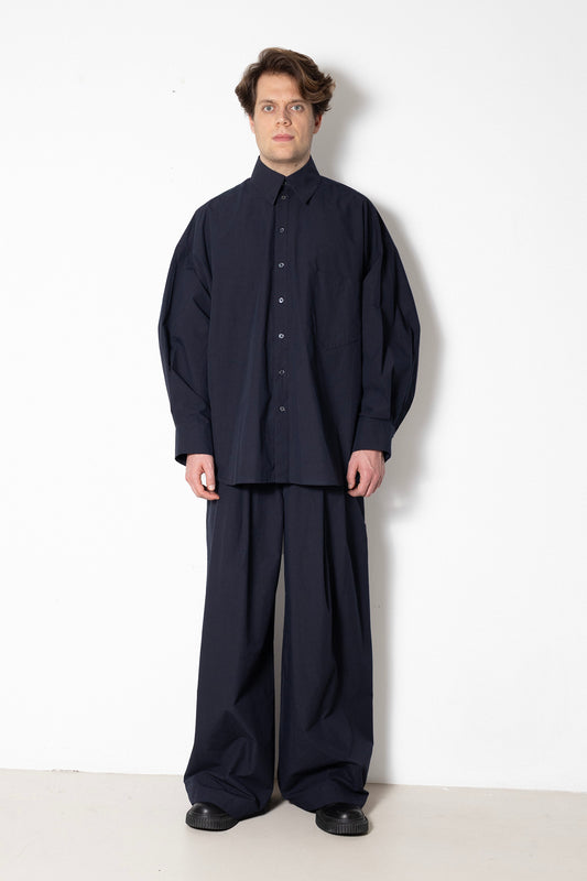 Billowing Trousers in Navy Cotton Poplin