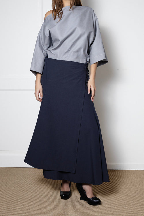 ARCHETYPE Enveloping Skirt in Navy Cotton Poplin