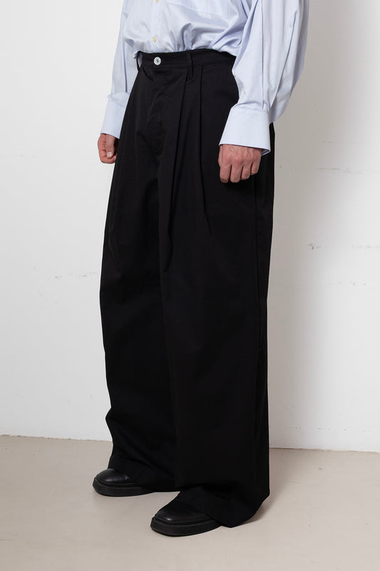 Billowing Trousers in Black Cotton Twill
