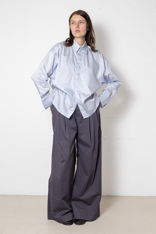 Billowing Shirt in Blue Satin Cotton