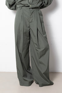 Archetype Billowing Trousers in Green Cotton Poplin