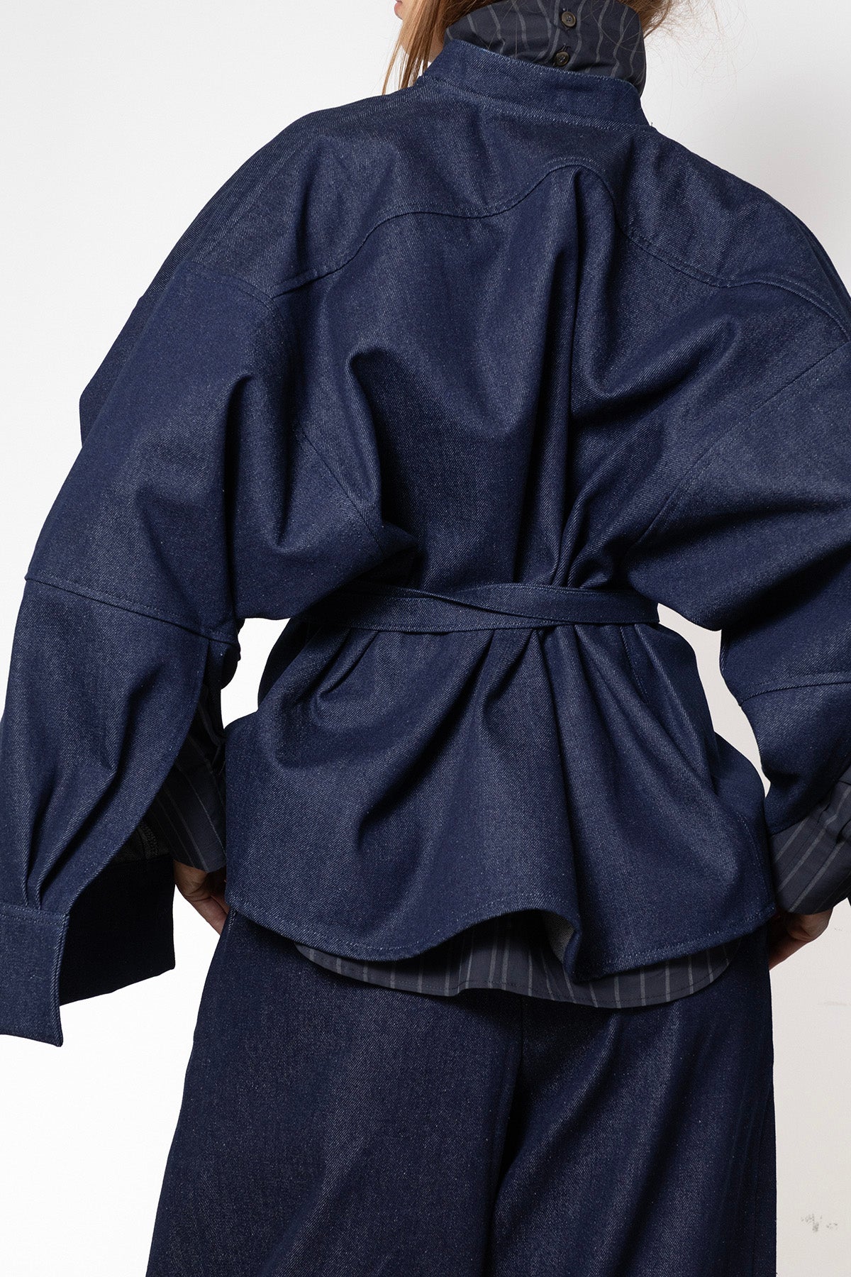 Enveloping Top in Blue Denim