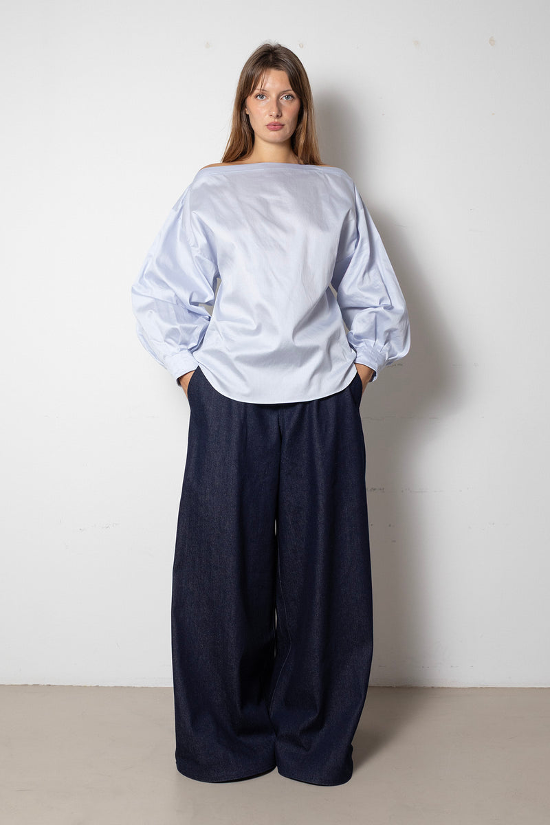 ARCHETYPE Indulging Top in Blue Satin Cotton