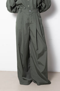Archetype Billowing Trousers in Green Cotton Poplin
