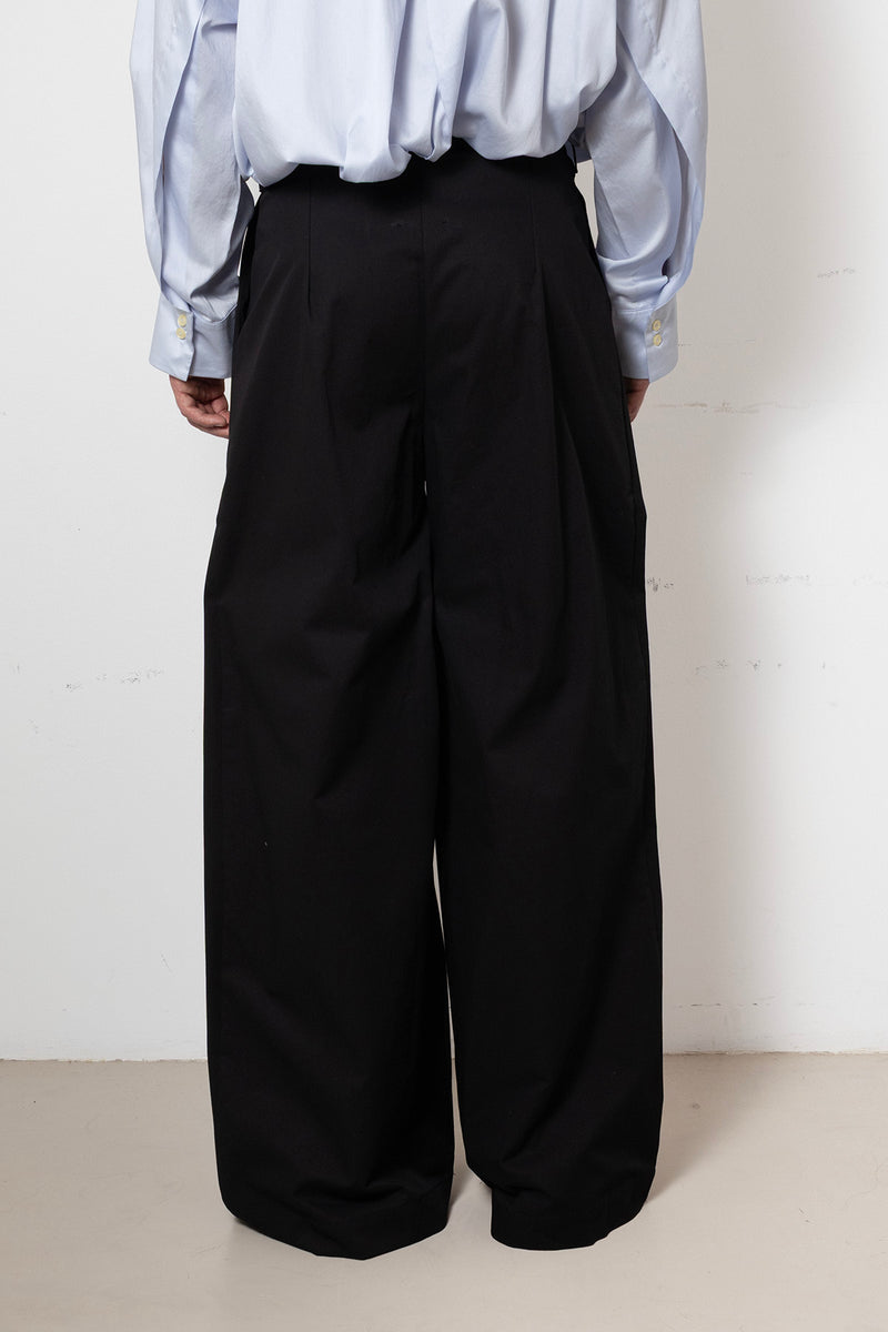 ARCHETYPE Billowing Trousers in Black Cotton Twill