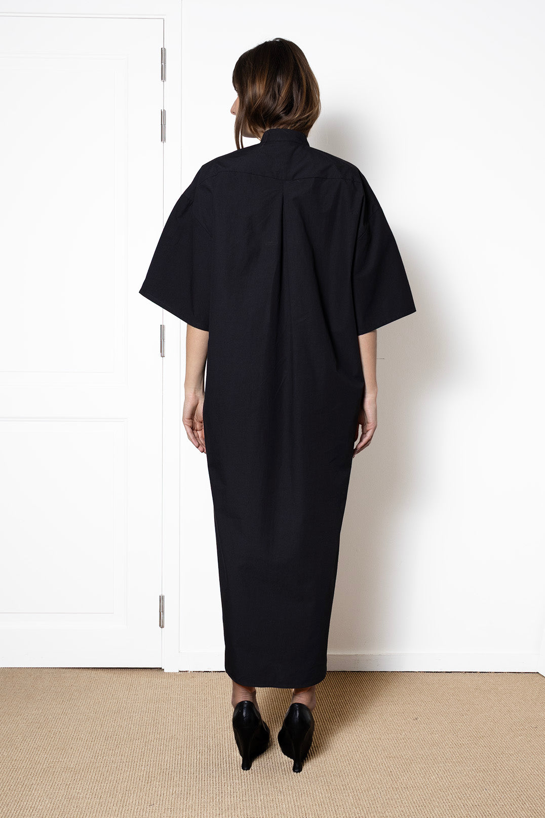 Shirt Dress in Black Cotton Poplin