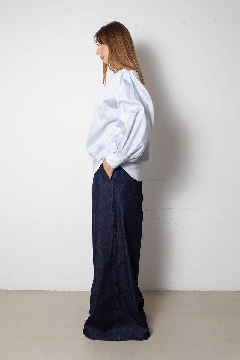 ARCHETYPE Indulging Top in Blue Satin Cotton