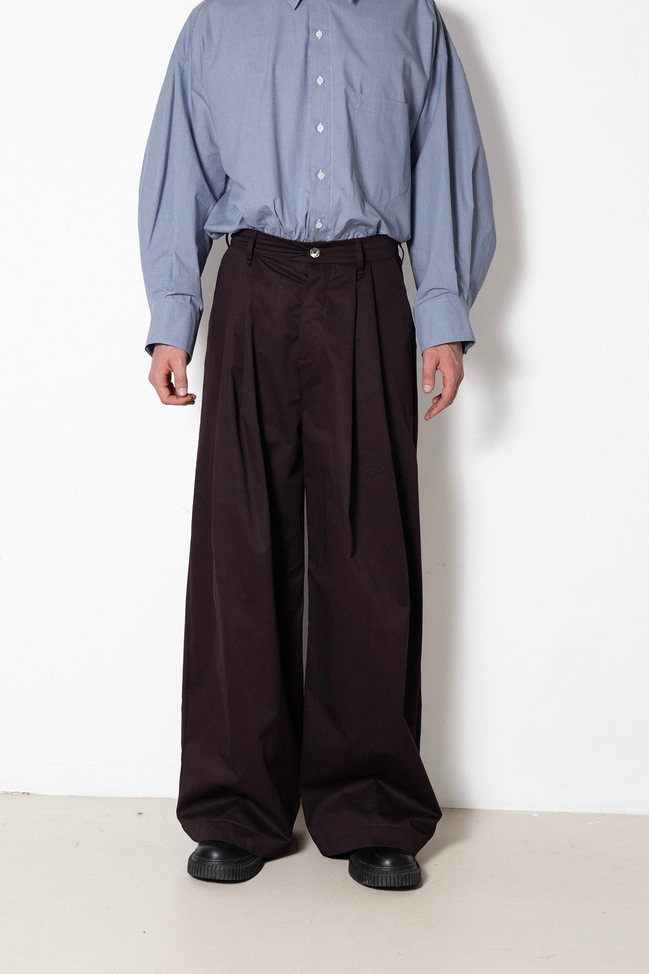 Billowing Trousers in Plum Cotton Twill