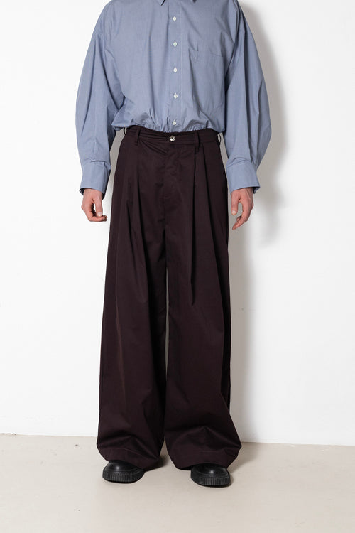 ARCHETYPE Billowing Trousers in Plum Cotton Twill