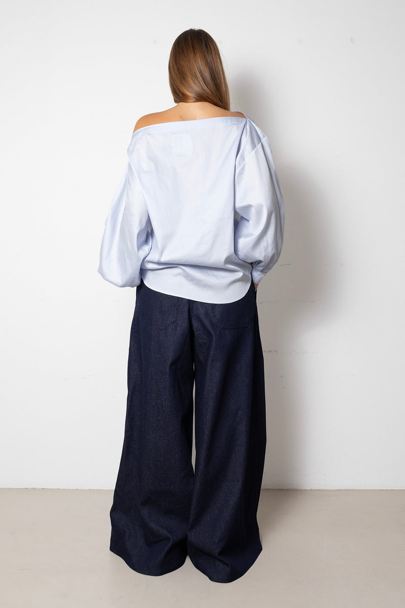 ARCHETYPE Indulging Top in Blue Satin Cotton