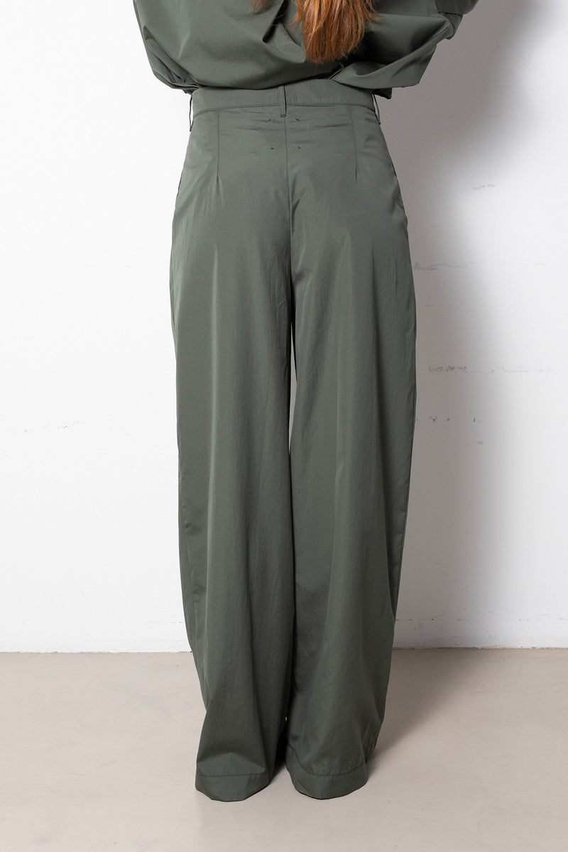 Archetype Billowing Trousers in Green Cotton Poplin
