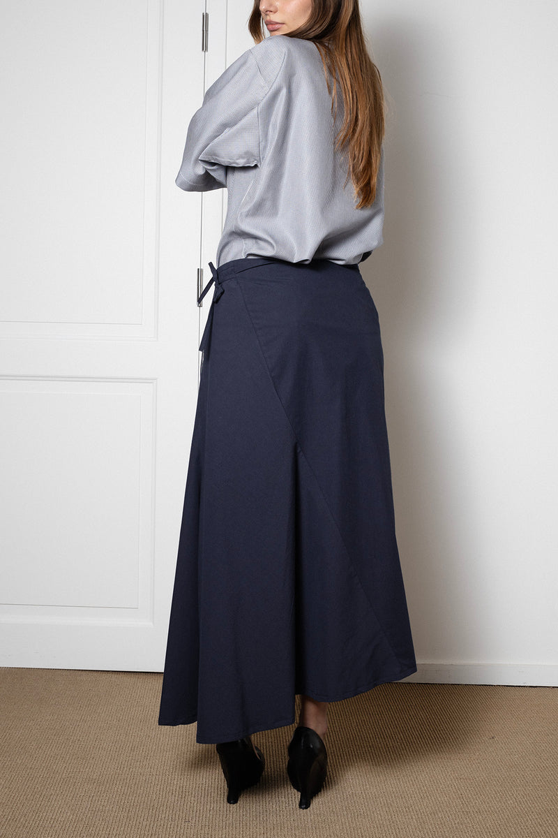 ARCHETYPE Enveloping Skirt in Navy Cotton Poplin