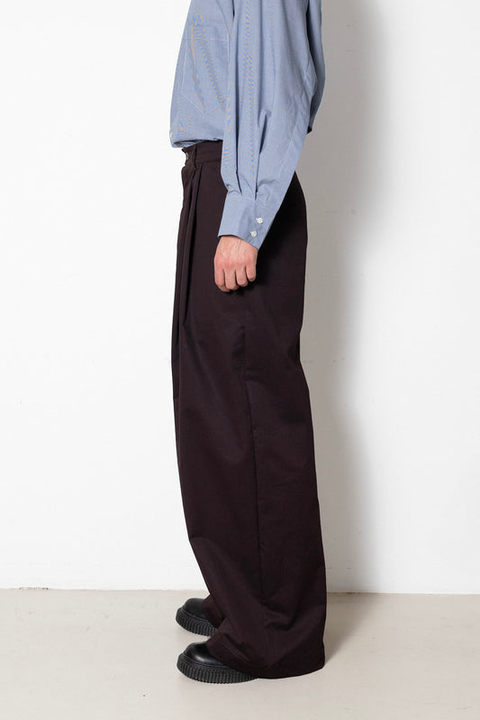Billowing Trousers in Plum Cotton Twill