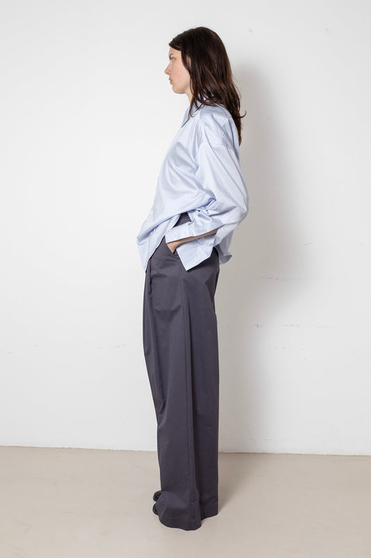 Billowing Shirt in Blue Satin Cotton